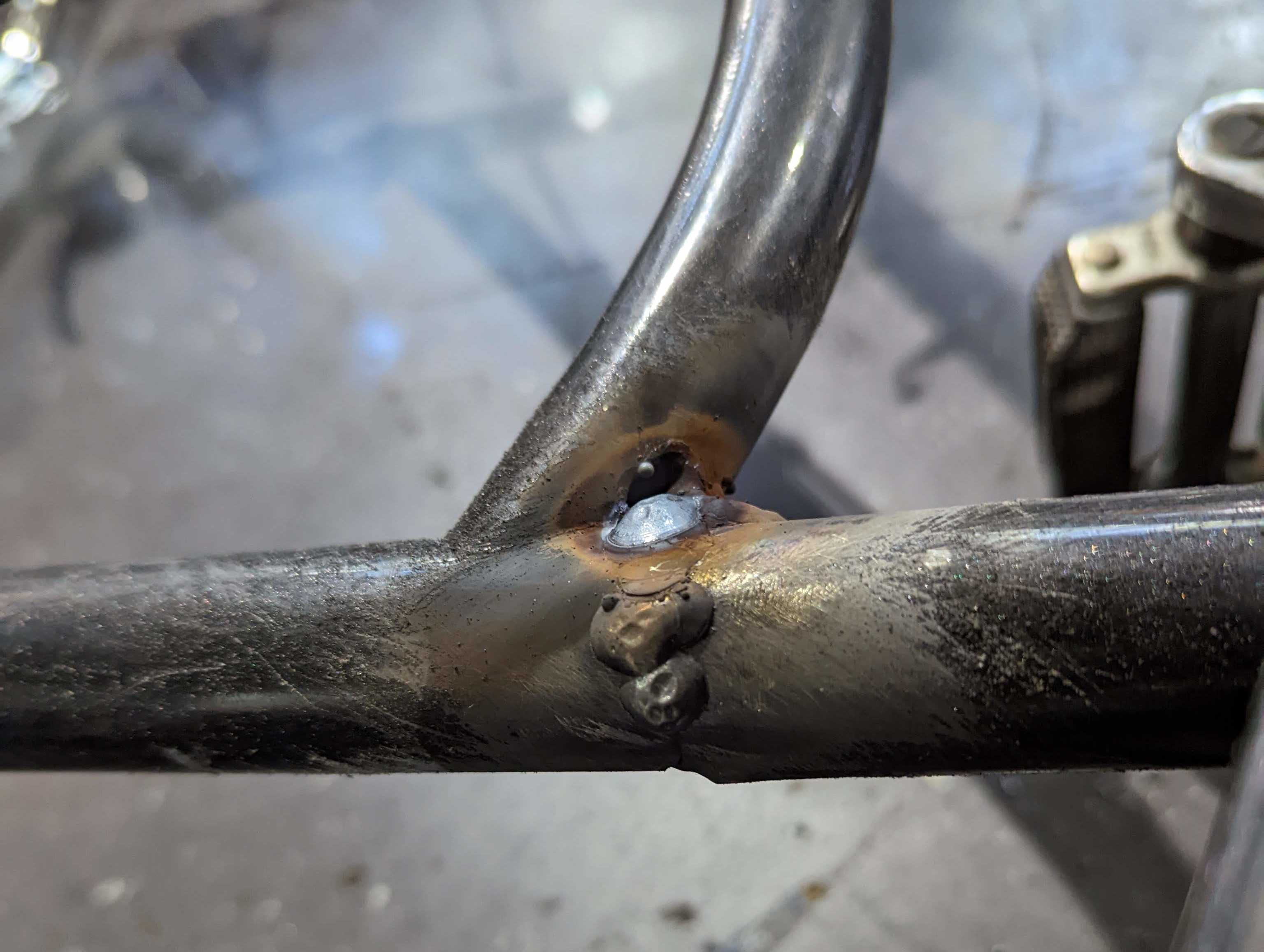 The hole created during the welding.